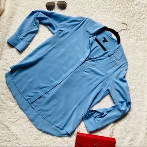Ann Taylor 100% silk light blue button down shirt
